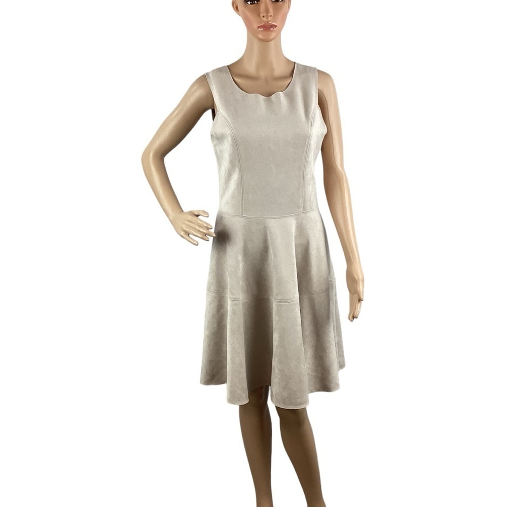 Blue Rain Faux Suede Fit and Flare Dress Size L Tan